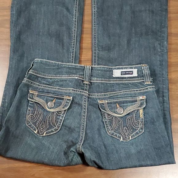 Mek Denim Seattle Flare Bell Bottom Flap Pockets Wide Leg Jeans 27" x 34" - Picture 7 of 15